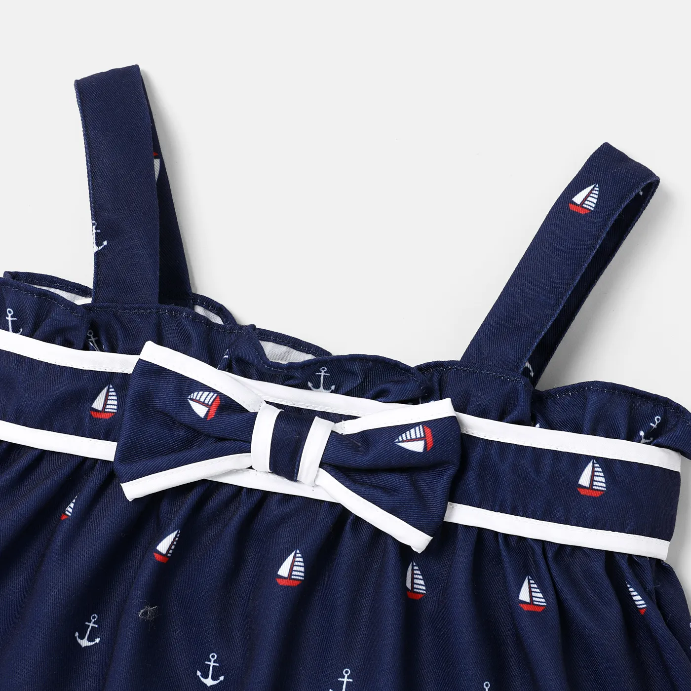 2pcs Baby Girl Anchor Sailboat Print Bow Front Cami Top and Striped Leggings Set  image 4