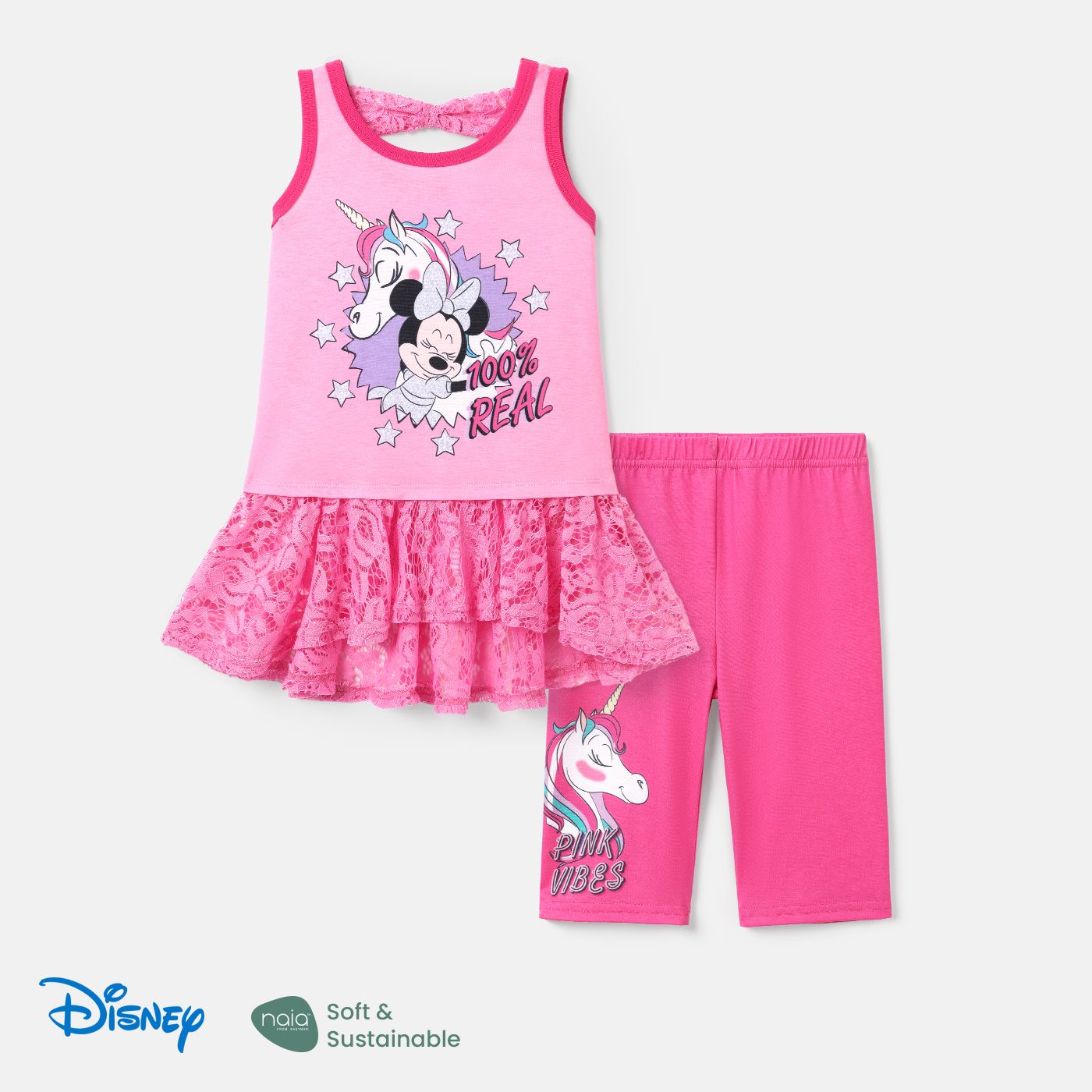 

Disney Mickey and Friends Toddler Girl 2pcs Naia™ Lace Hem Tank Top and Unicorn Print Leggings Shorts Set