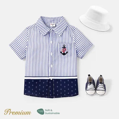 Toddler Boy Anchor & Stripe Print Colorblock Patch Pocket Shirt