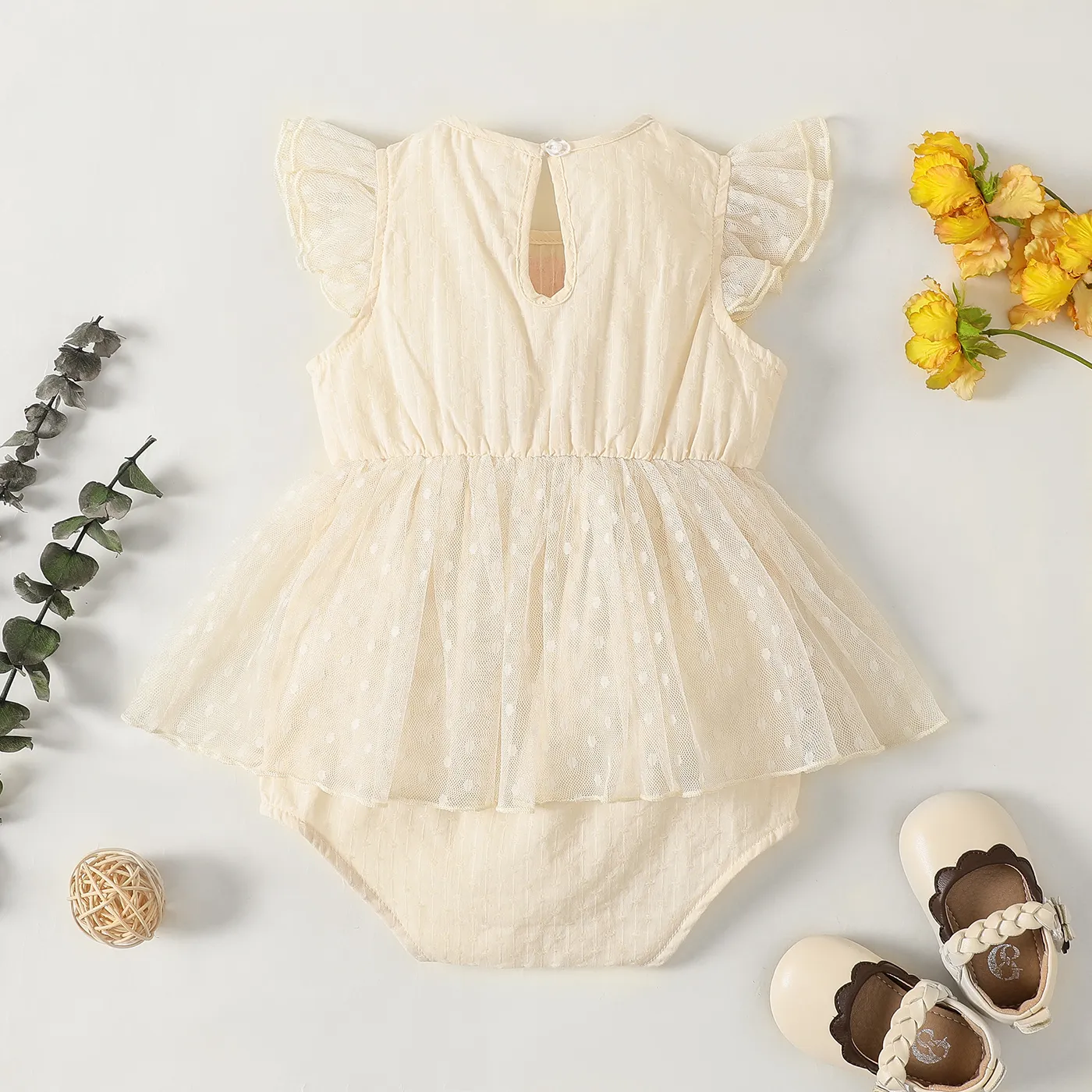 Baby Girl Solid Flutter-sleeve Bodysuit Dress  image 2