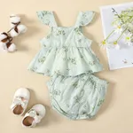 2pcs Baby Girl 100% Cotton Floral Print Ruffle Hem Flutter-sleeve Top and Shorts Set     image 3