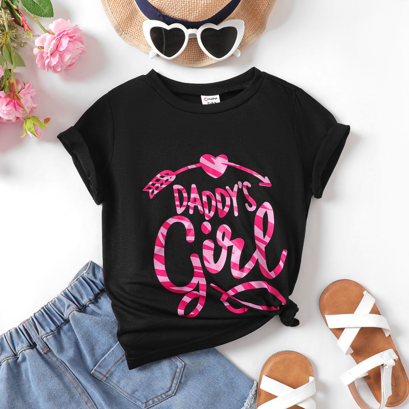 Kid Girl Heart/Letter Print Tee à Manches Courtes