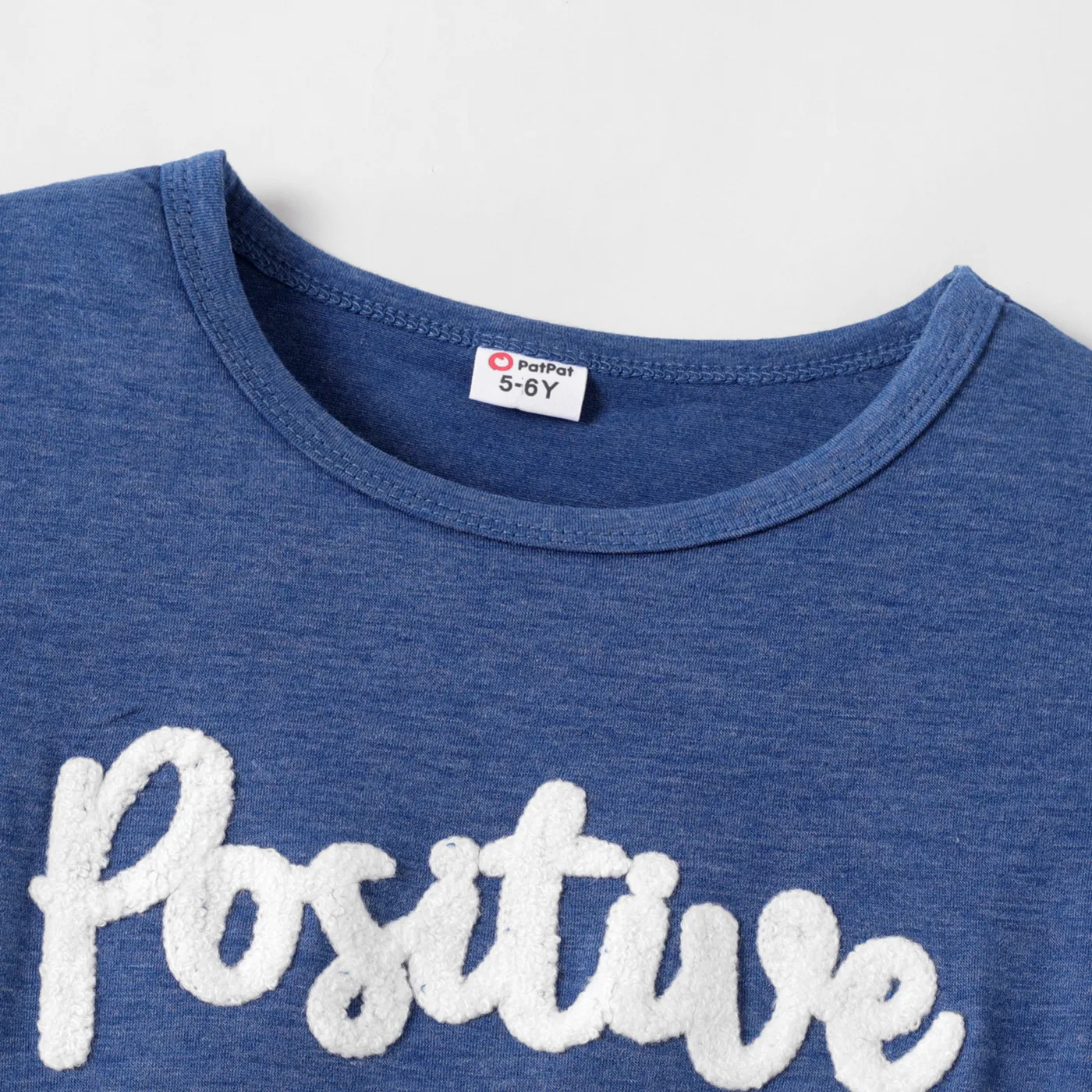 Kid Girl/Boy Letter Embroidered Short-sleeve Tee  Deep Blue image 3
