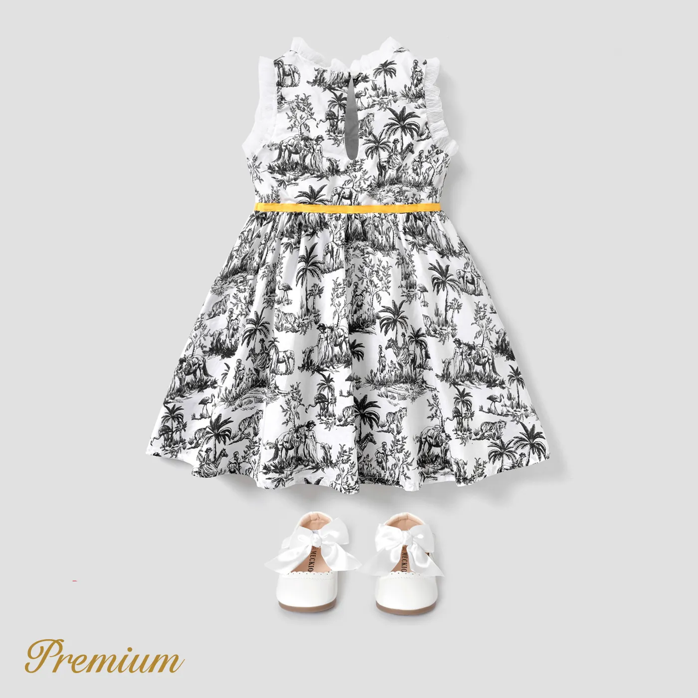 Criança Menina Extremidades franzidas Elegante Plantas e flores tropicais Vestidos Preto e branco image 5