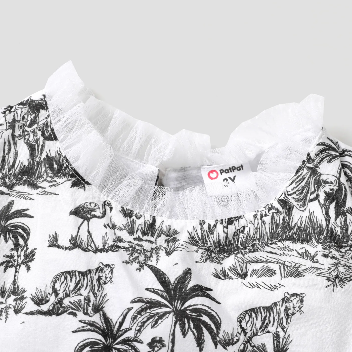 Criança Menina Extremidades franzidas Elegante Plantas e flores tropicais Vestidos Preto e branco image 6