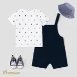 2pcs Toddler Boy Anchor Sailboat Print Short-sleeve Tee and Solid Overalls Shorts Set  image 4
