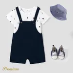 2pcs Toddler Boy Anchor Sailboat Print Short-sleeve Tee and Solid Overalls Shorts Set  image 6