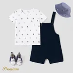 2pcs Toddler Boy Anchor Sailboat Print Short-sleeve Tee and Solid Overalls Shorts Set  image 2