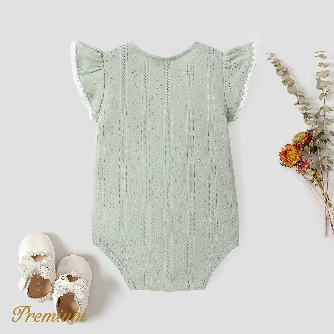 Baby Girl 100% Cotton Lace Collar Green Bodysuit  image 2