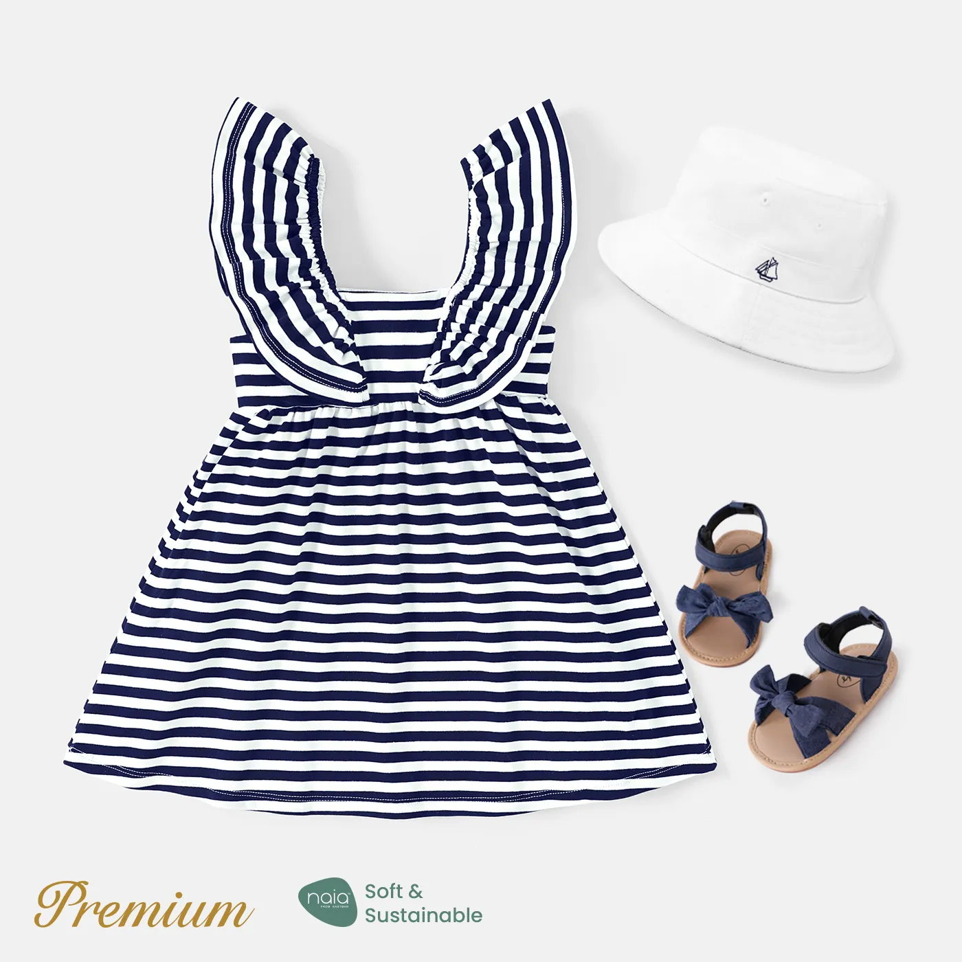Toddler Girl Bow Decor Striped Ruffled Tank Dress  image 2