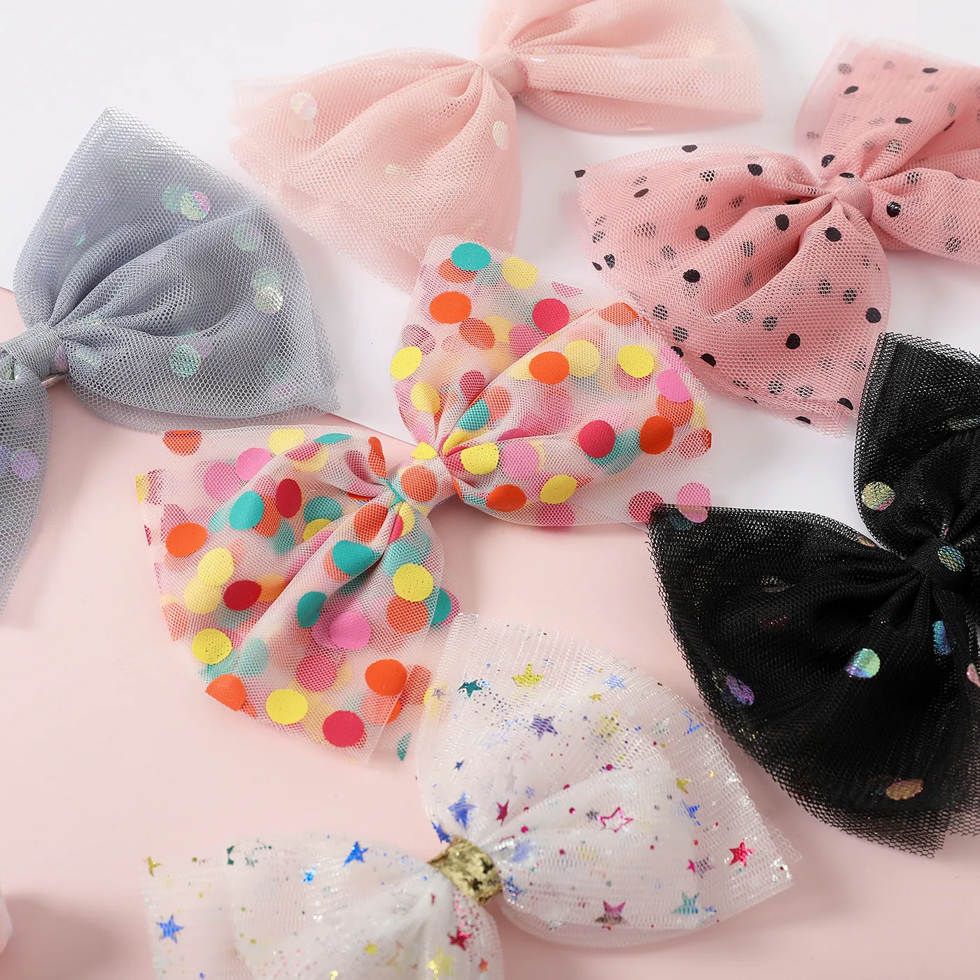 Polka Dots Decor Mesh Bow Hair Clip for Girls  image 5