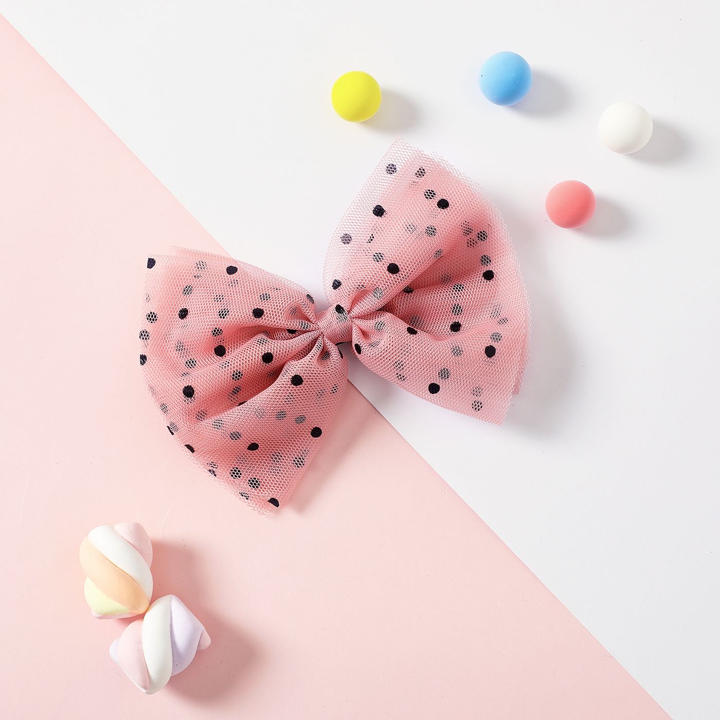 Polka Dots Decor Mesh Bow Hair Clip For Girls