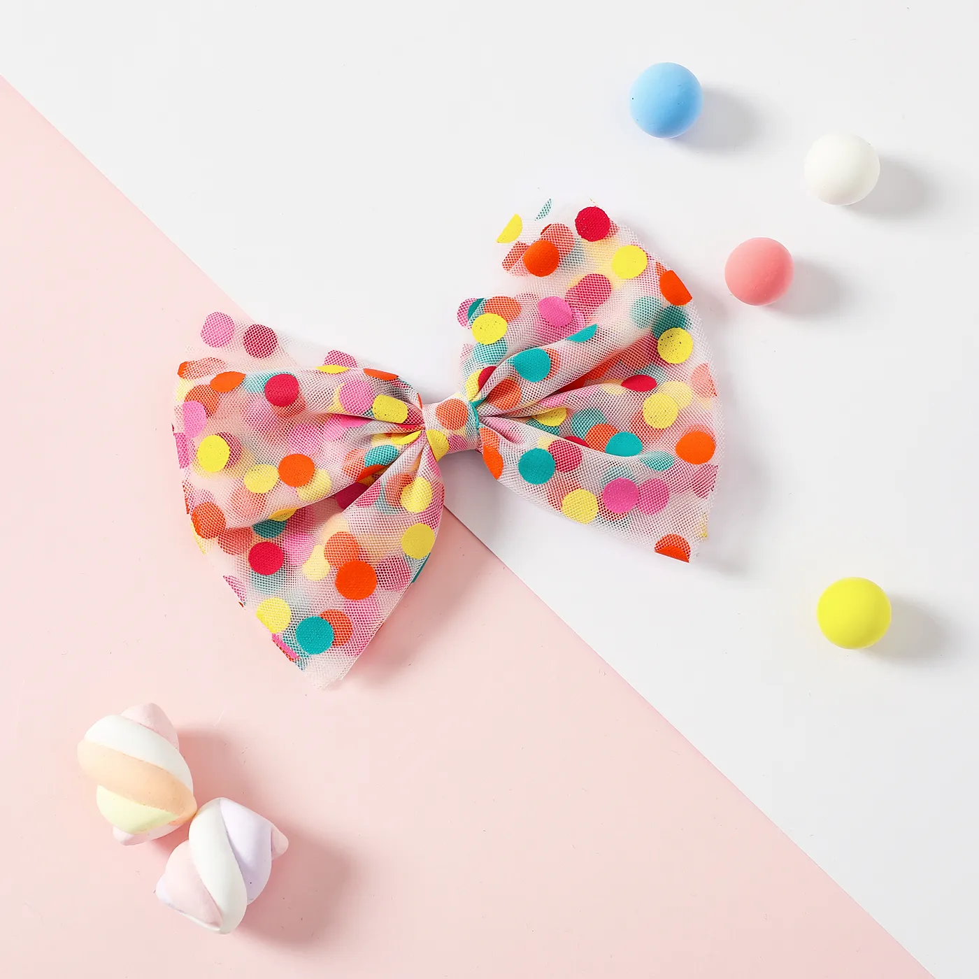 Polka Dots Decor Mesh Bow Hair Clip for Girls  image 1