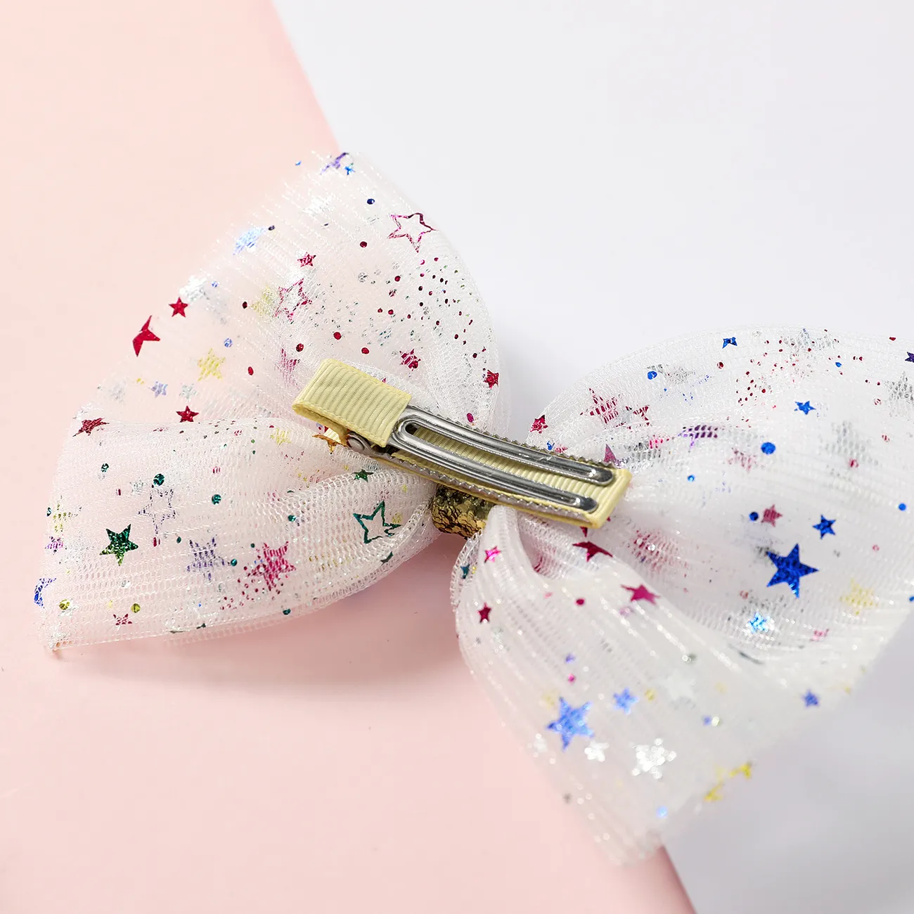 Polka Dots Decor Mesh Bow Hair Clip for Girls White big image 1