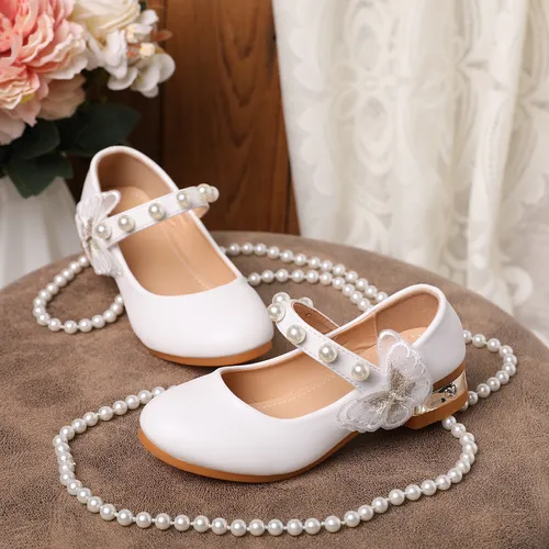 Toddler / Kid Butterfly & Faux Pearl Decor Chunky Heeled Mary Jane Shoes