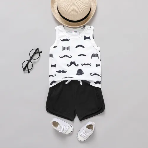 2pcs Baby Boy Naia™ Allover Print White Tank Top and Black Shorts Set