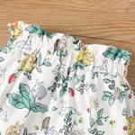 3pcs Baby Girl Green Ruffle Trim Rib-knit Cami Bodysuit & Rabbit Floral Print Shorts & Headband Set   image 5