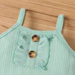 3pcs Baby Girl Green Ruffle Trim Rib-knit Cami Bodysuit & Rabbit Floral Print Shorts & Headband Set   image 6