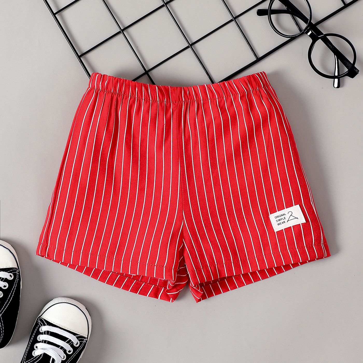 Baby Boy Letter Patched Stripe Shorts