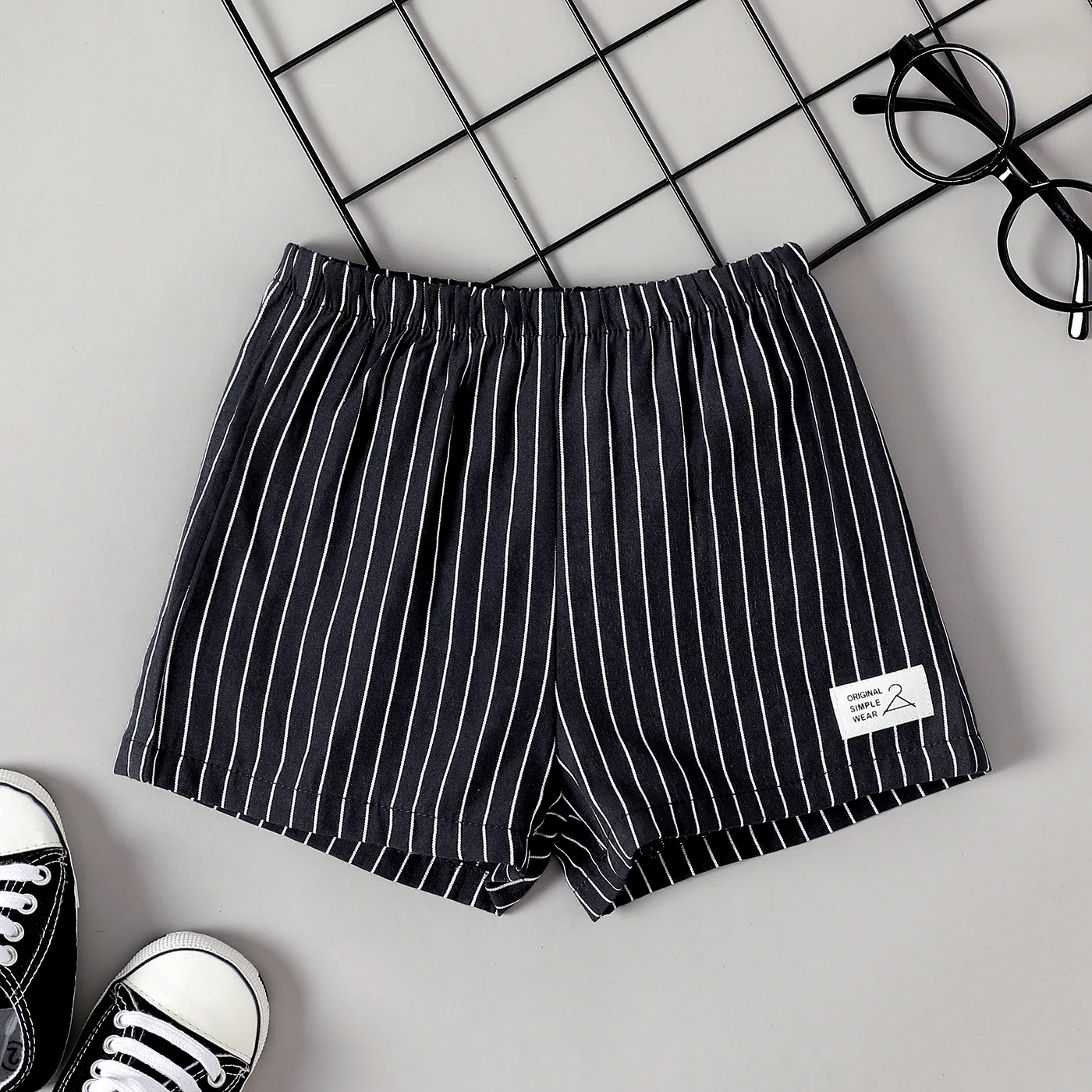 Baby Boy Letter Patched Stripe Shorts