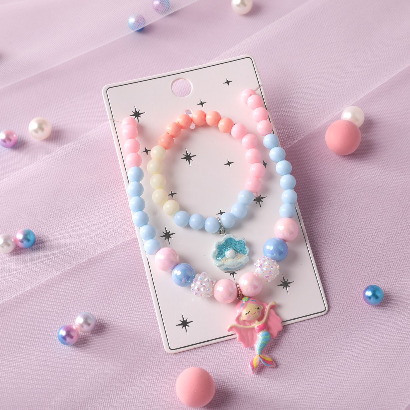 

2-pack Toddler Unicorn Mermaid Bead Bracelet Necklace Set