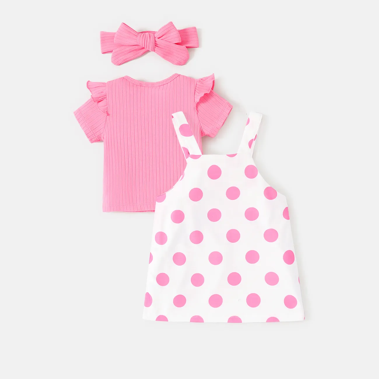 Care Bears Baby/Toddler Girl 3pcs Naia™ Flutter-sleeve Ribbed Top & Slip Dress & Headband Set Pink big image 1