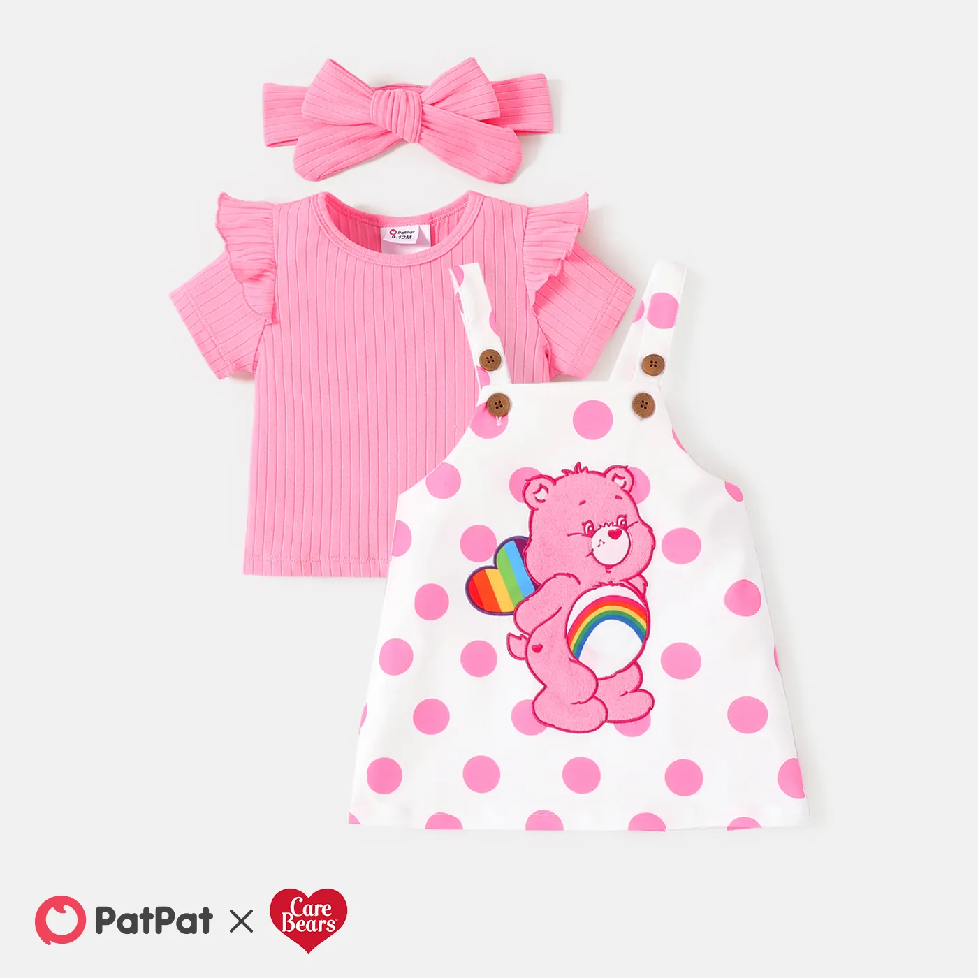 Care Bears Baby/Toddler Girl 3pcs Naia™ Flutter-sleeve Ribbed Top & Slip Dress & Headband Set