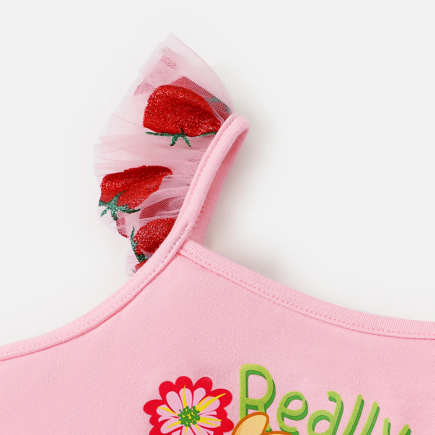PAW Patrol Toddler Girl 2pcs Character Print Flutter-sleeve Top and Strawberry Pattern Mesh Overlay Skirt Set  image 3