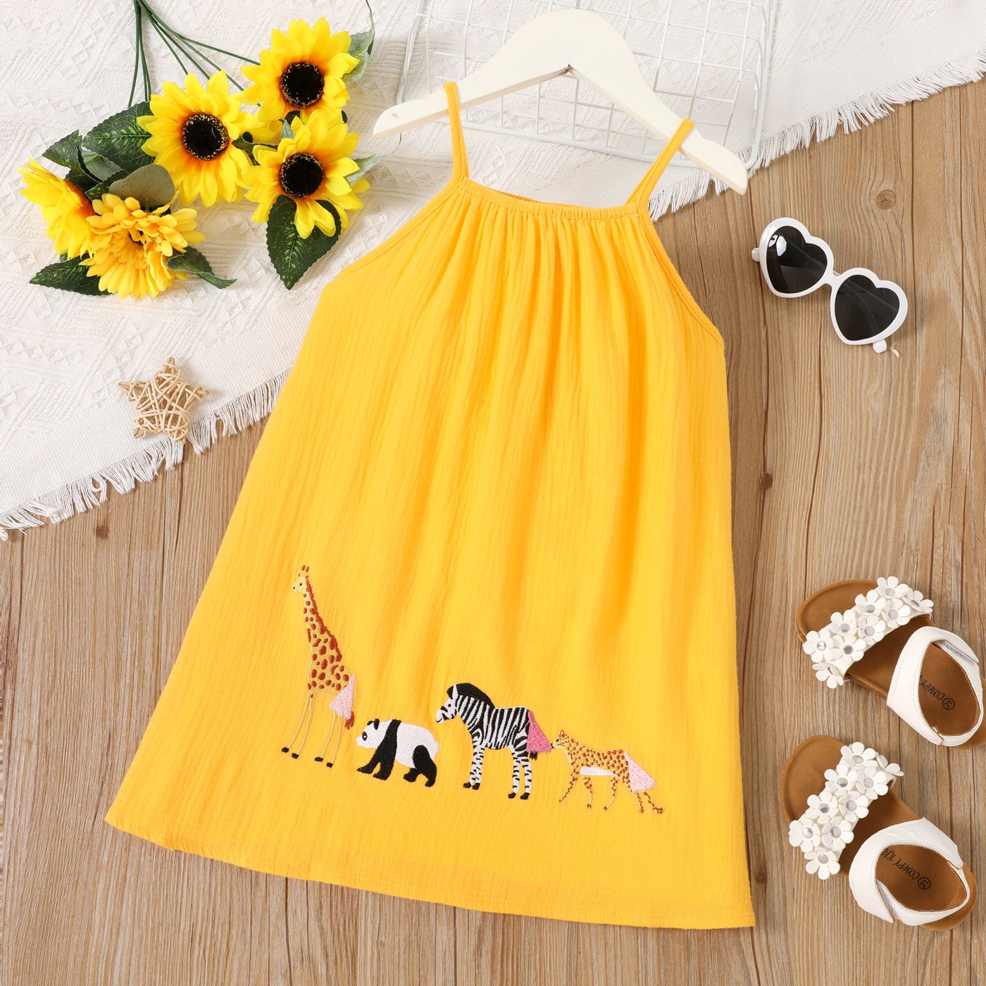 

Toddler Girl 100% Cotton Animal Embroidered Slip Dress