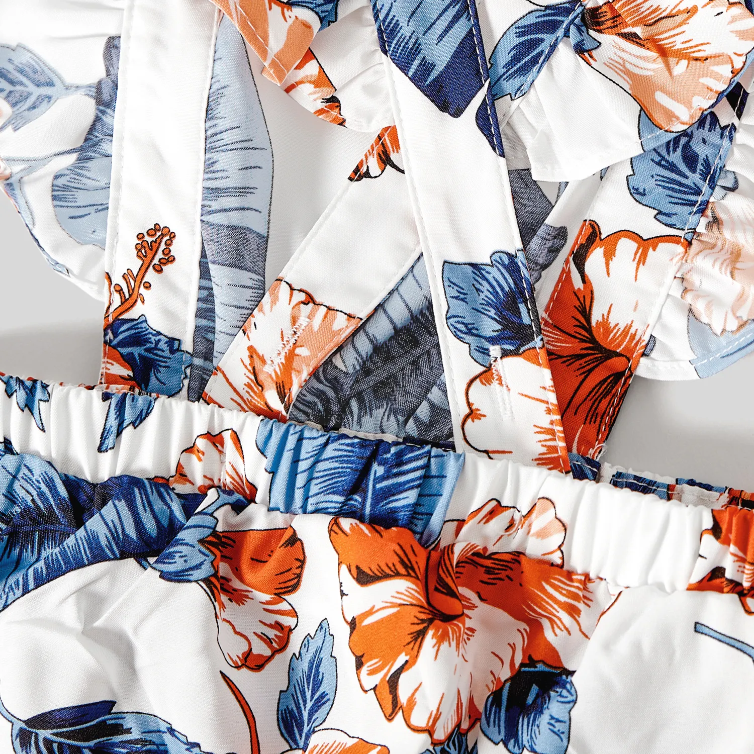 Family Matching Allover Floral Print Notched Neckline Belted Dresses and Cotton Colorblock Short-sleeve T-shirts Sets ColorBlock image 4