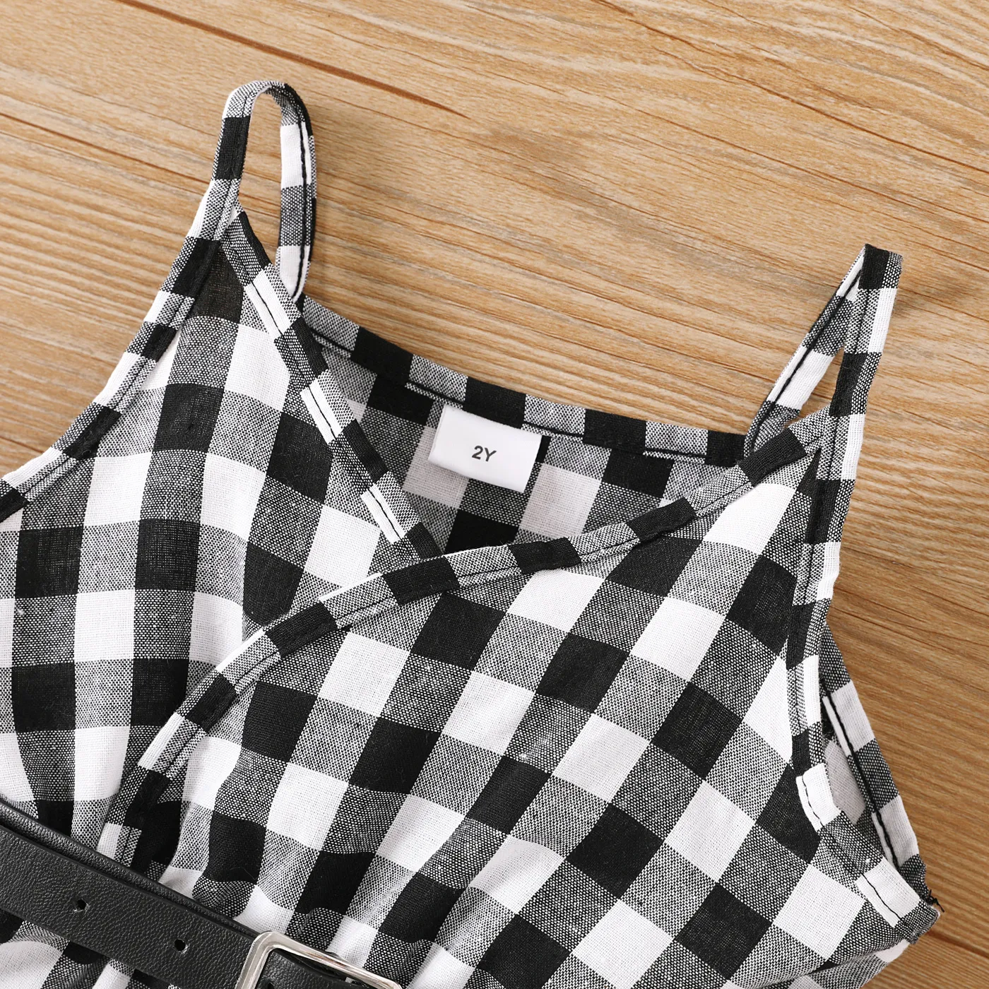 Toddler Girl Plaid Belted Romper Shorts  BlackandWhite image 3