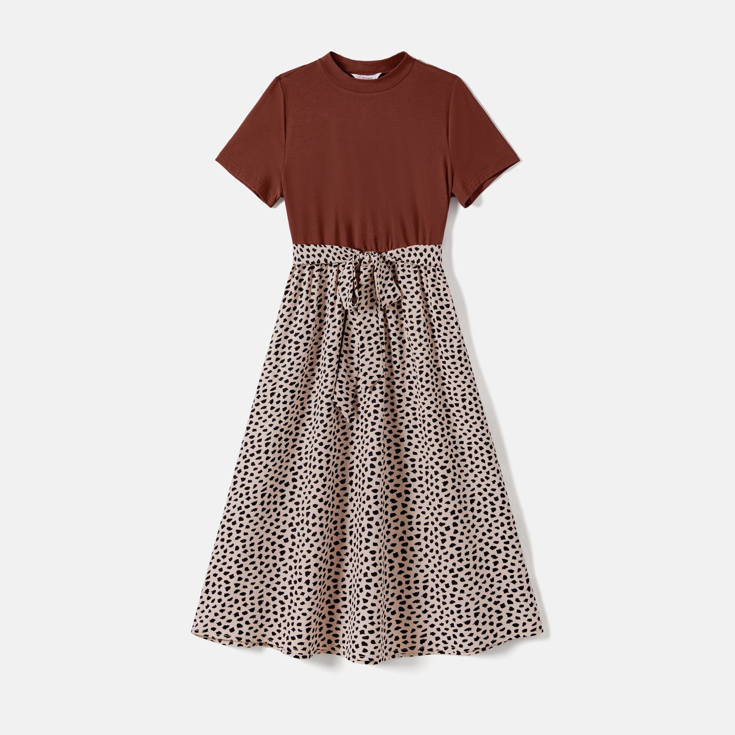 

Family Matching Leopard Print Splice Brown Dresses And 94% Cotton Short-sleeve T-shirts Sets