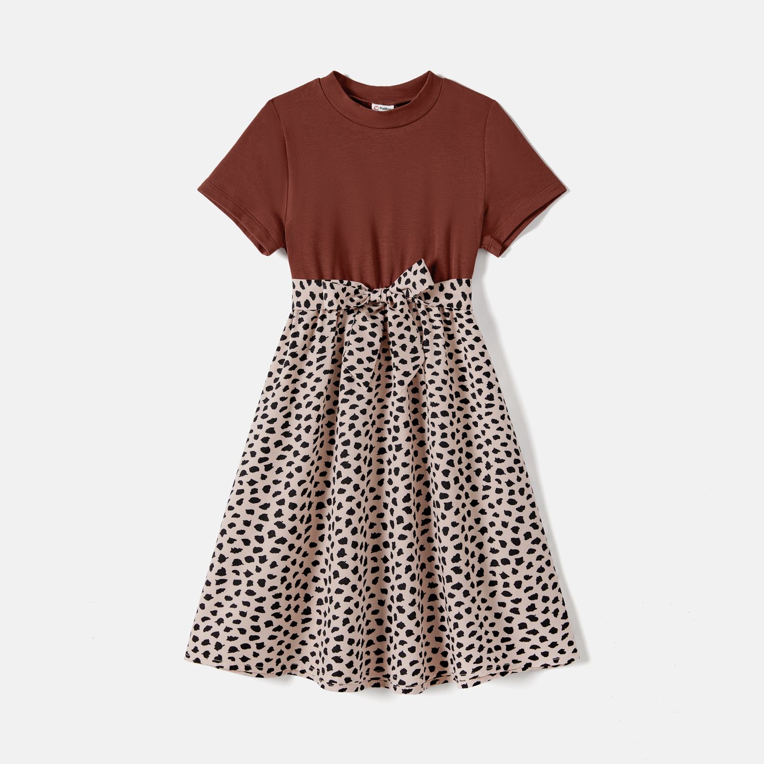 

Family Matching Leopard Print Splice Brown Dresses And 94% Cotton Short-sleeve T-shirts Sets