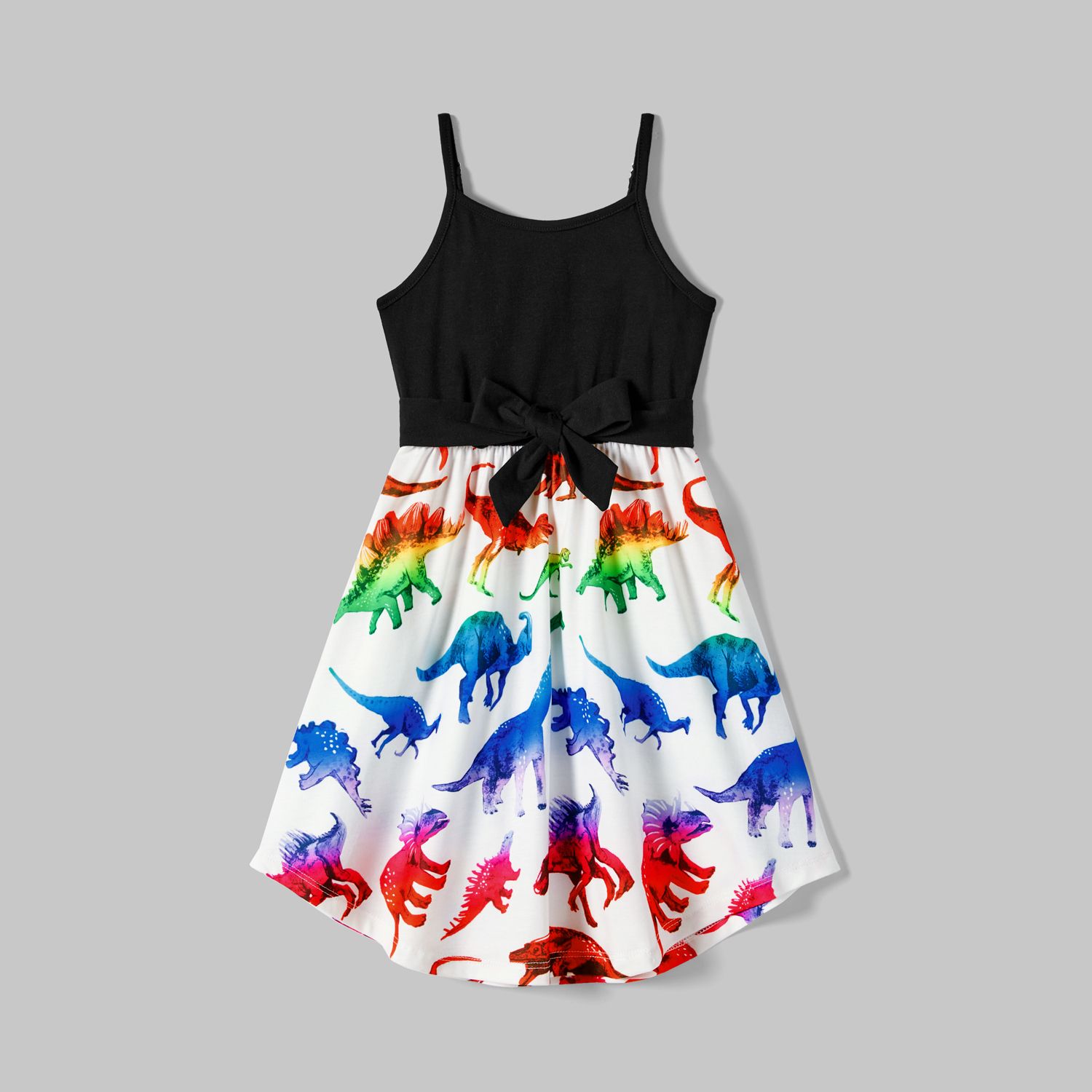 Family Matching Dinosaur Print Belted Cami Dresses And Short-sleeve T-shirts Sets