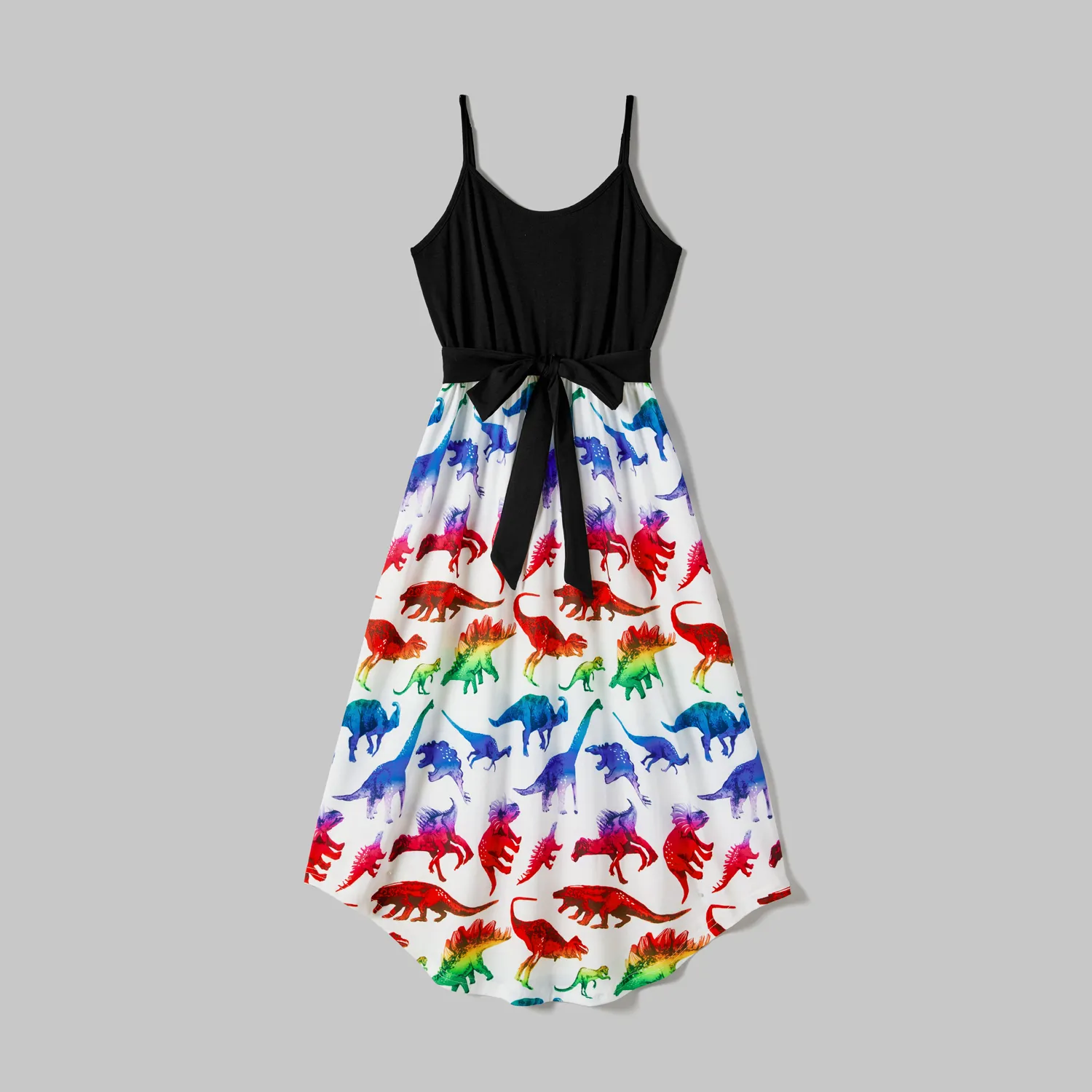 Family Matching Dinosaur Print Belted Cami Dresses And Short-sleeve T-shirts Sets