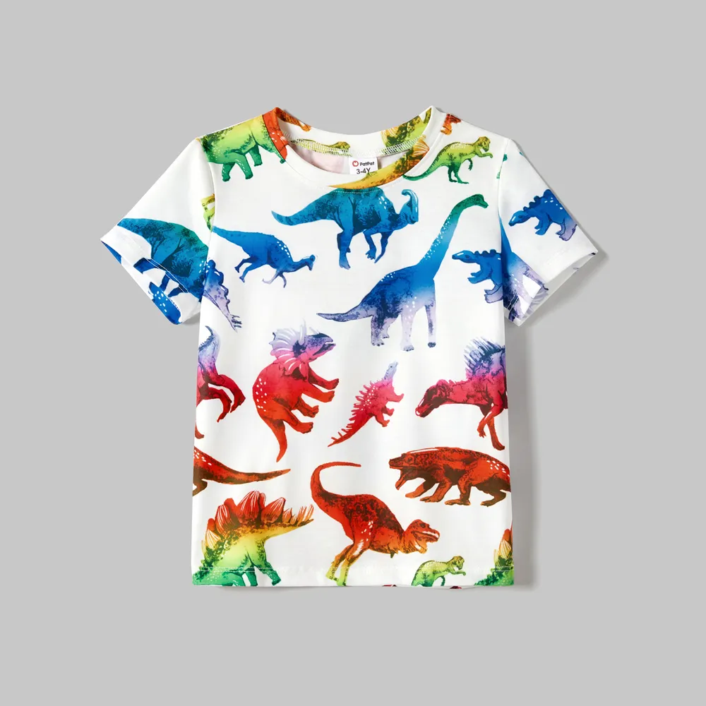 Family Matching Dinosaur Print Belted Cami Dresses and Short-sleeve T-shirts Sets  big image 5
