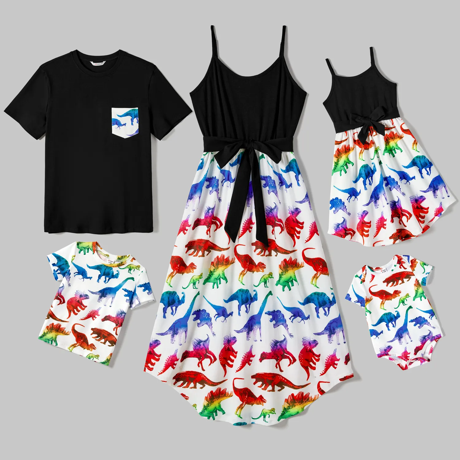 Family Matching Dinosaur Print Belted Cami Dresses and Short-sleeve T-shirts Sets Multi-color image 2