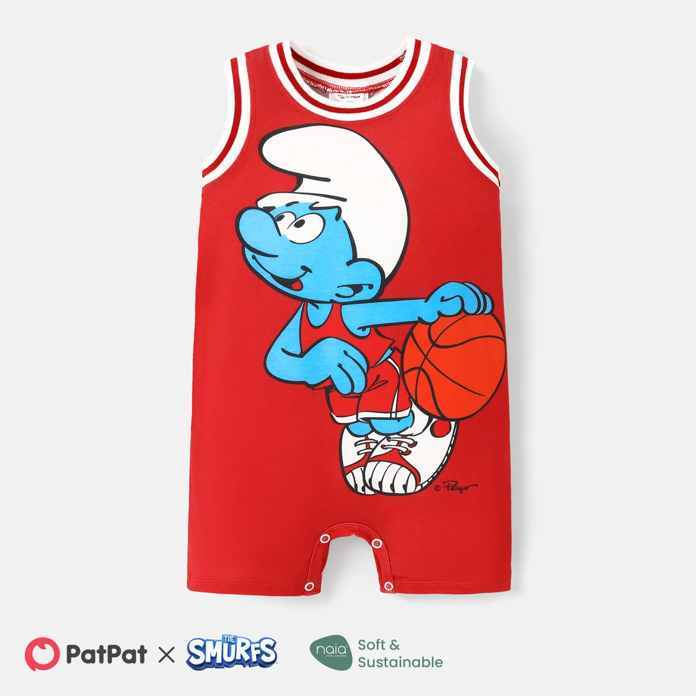 The Smurfs Baby Boy Naia™ Character Print Tank Jumpsuit Red