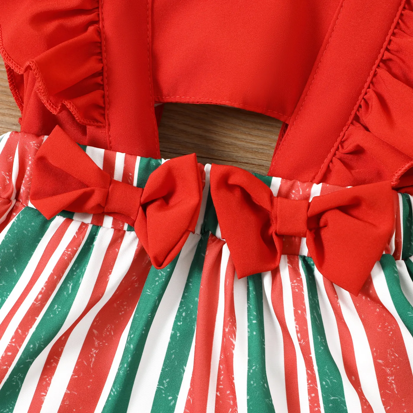 2pcs Toddler Girl Stripe Panel Bow Front Ruffled Tank Dress with Headband Red image 4