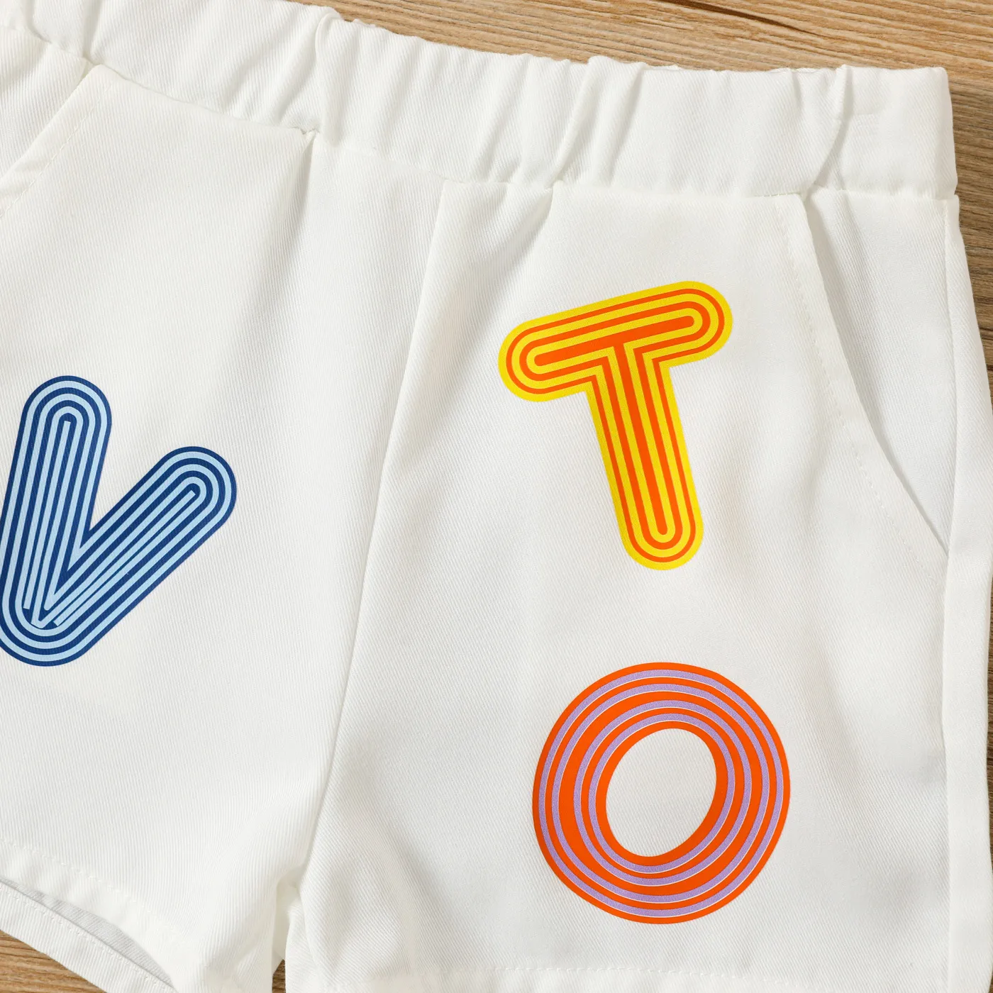 2pcs Toddler Boy Colorful Letter Print Short-sleeve Top and Shorts Set   White image 5