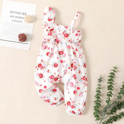 Baby Girl Allover Floral Print Ruffle Slip Jumpsuit 