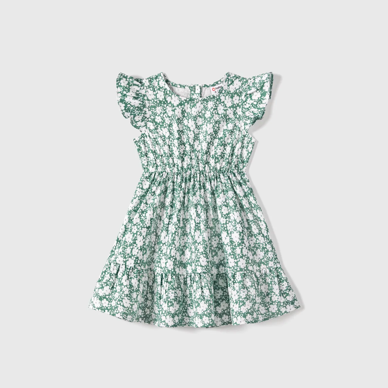 Family Matching Allover Floral Print Short-sleeve Dresses and Color Block Tops Sets Green/White big image 1