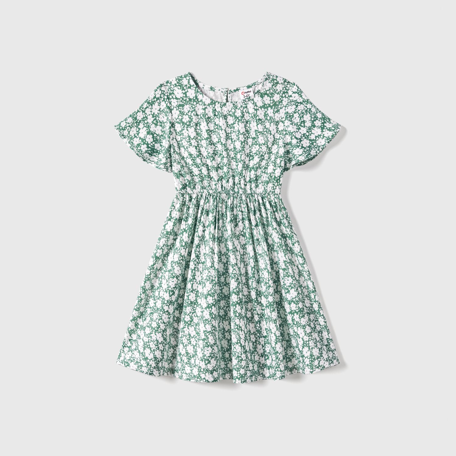 Family Matching Allover Floral Print Short-sleeve Dresses And Color Block Tops Sets