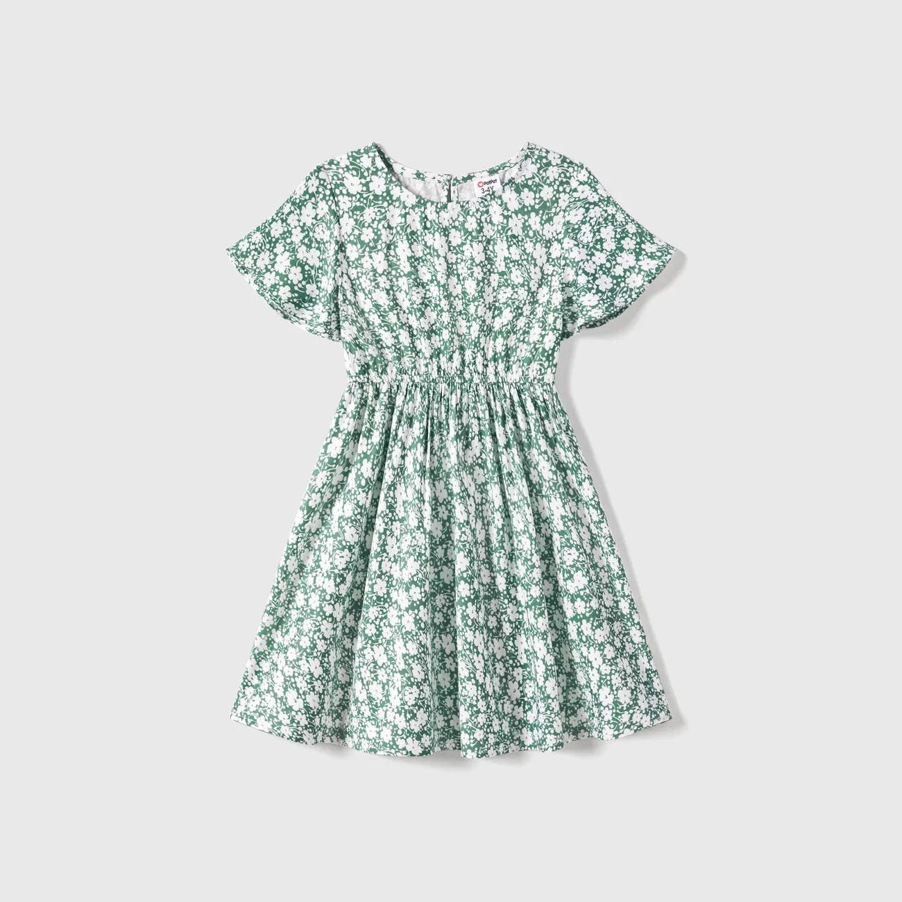 Family Matching Allover Floral Print Short-sleeve Dresses and Color Block Tops Sets Green/White big image 1