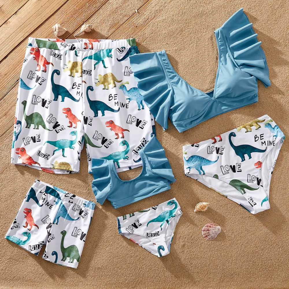 Family Matching Dinosaur Print Ruffled Two-piece Swimsuit or Swim Trunks Shorts  big image 2