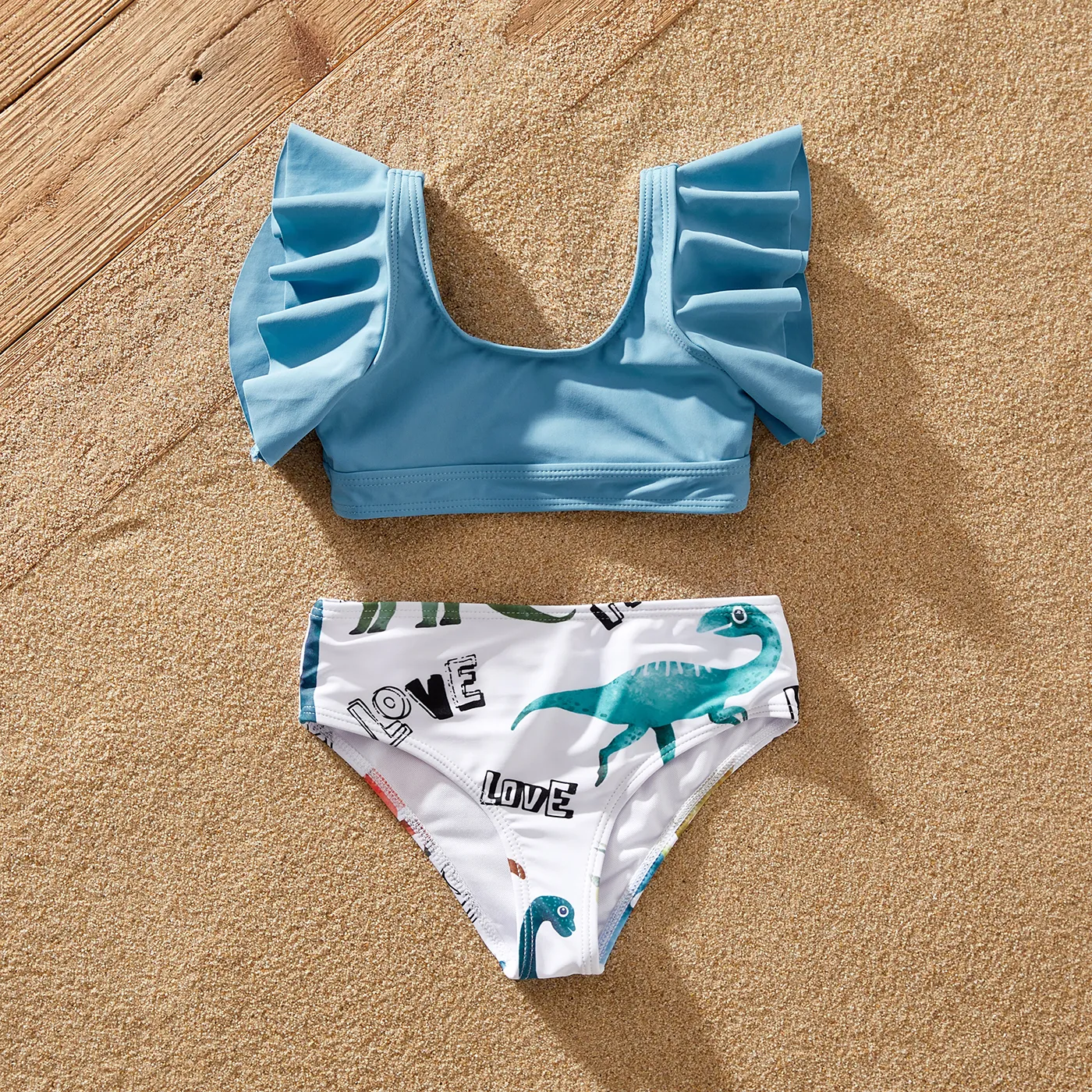 Family Matching Dinosaur Print Ruffled Two-piece Swimsuit or Swim Trunks Shorts