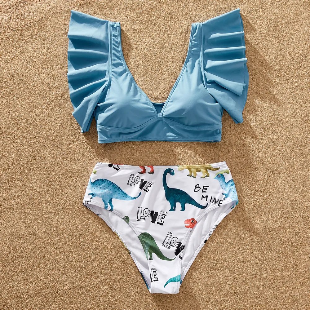 Family Matching Dinosaur Print Ruffled Two-piece Swimsuit or Swim Trunks Shorts big image 9