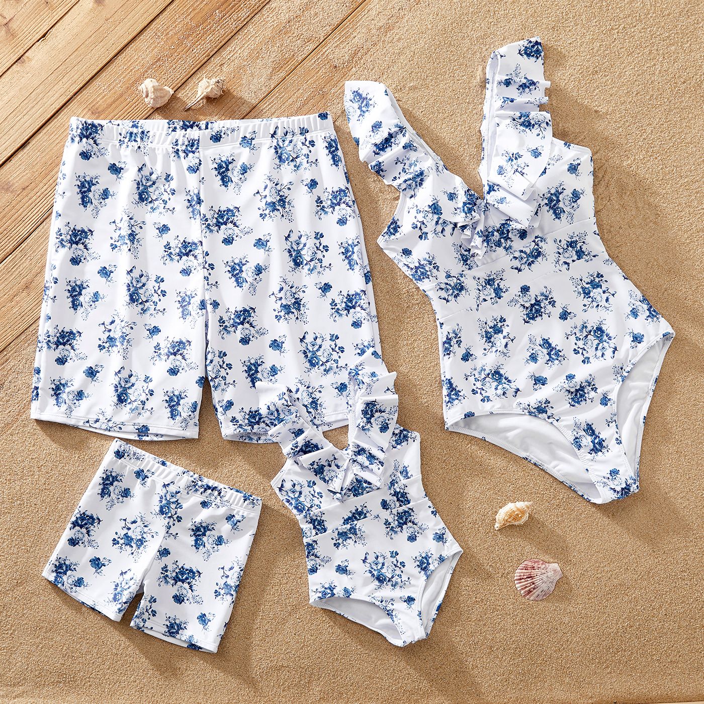 

Family Matching Allover Floral Print Ruffled One-piece Swimsuit or Swim Trunks Shorts