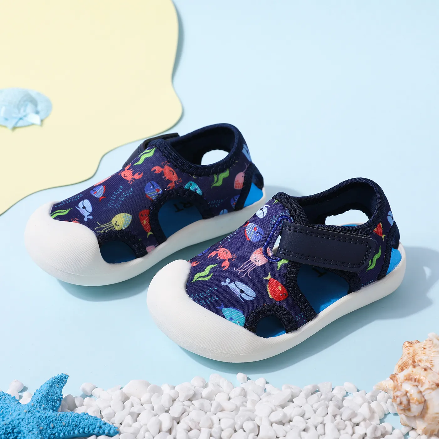 

Toddler Allover Marine Elements Print Non-slip Soft Sole Velcro Sandals