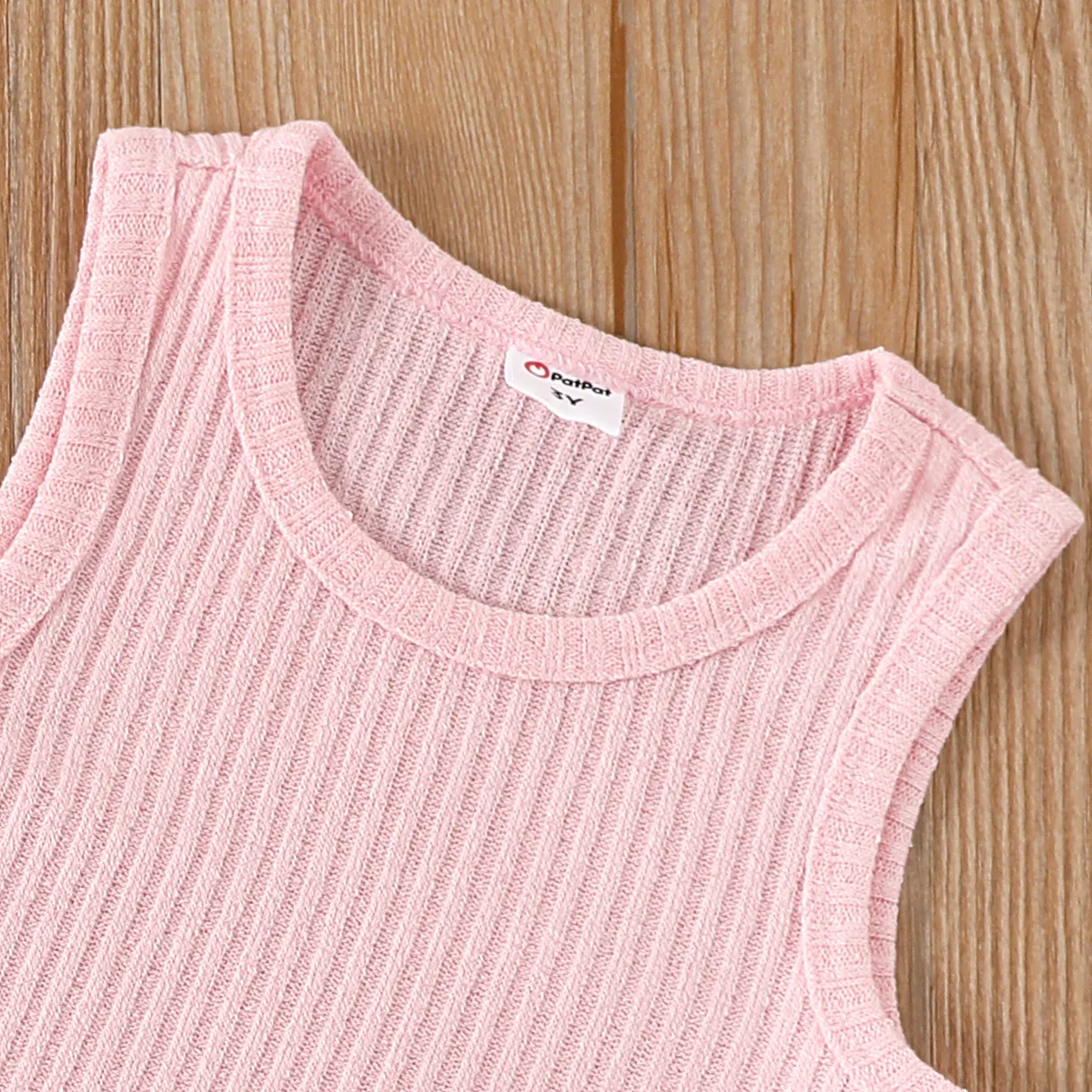 3pcs Toddler Girl Solid Color Ribbed Set Pink big image 1
